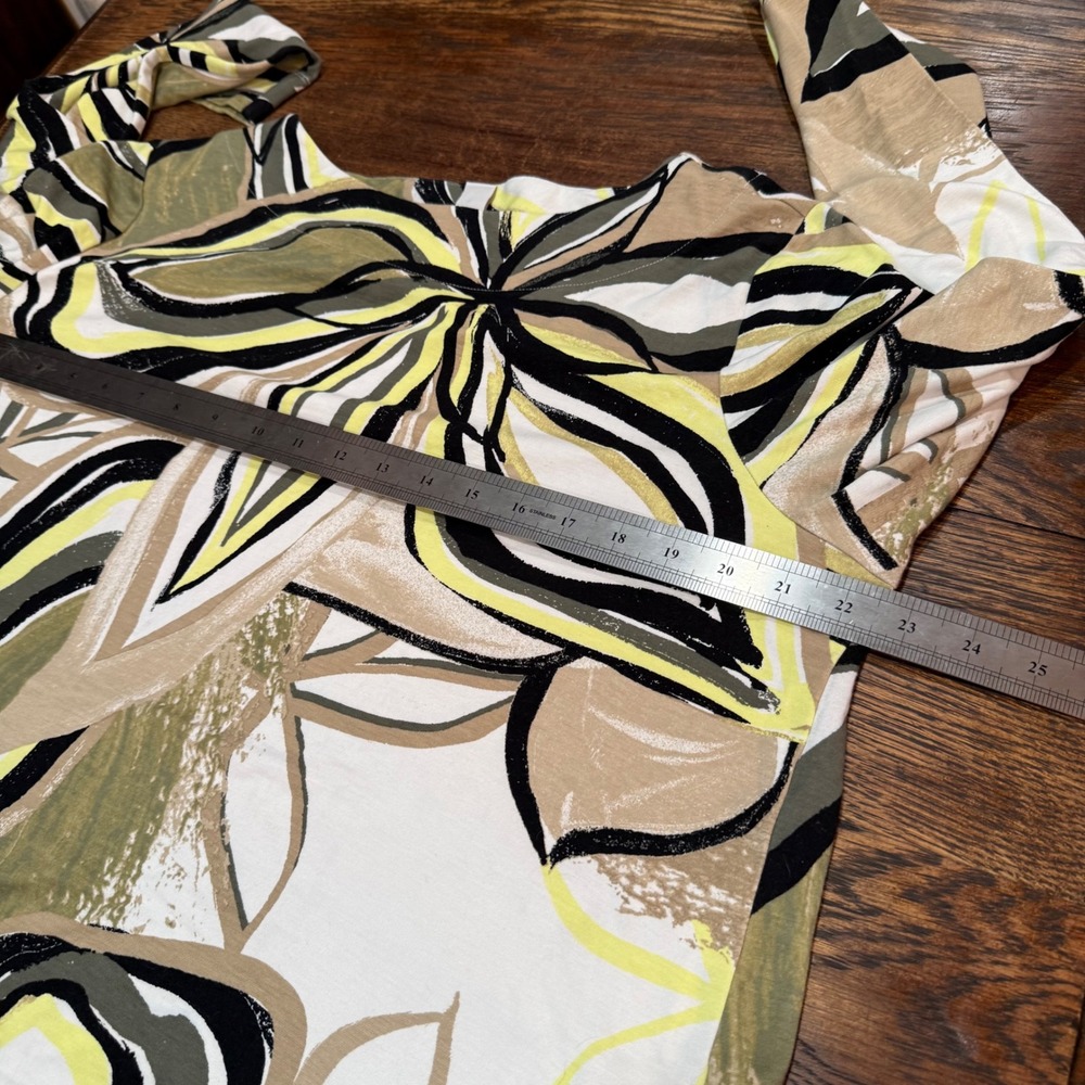 Chico's Abstract Floral Hippie Drawstring Top Olive Yellow 3 dopamine XL funky - Picture 5 of 8